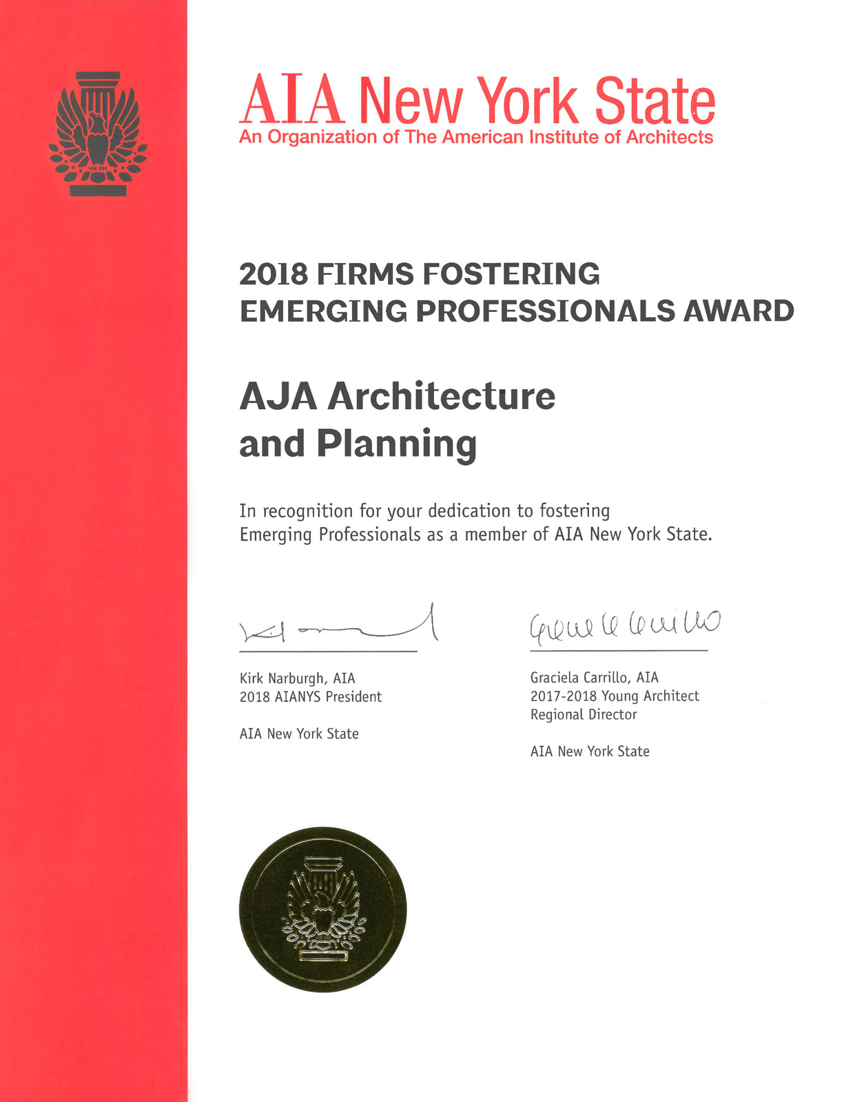 the 2018 AIA New York Sate Firms Fostering Emerging Professionals Award.