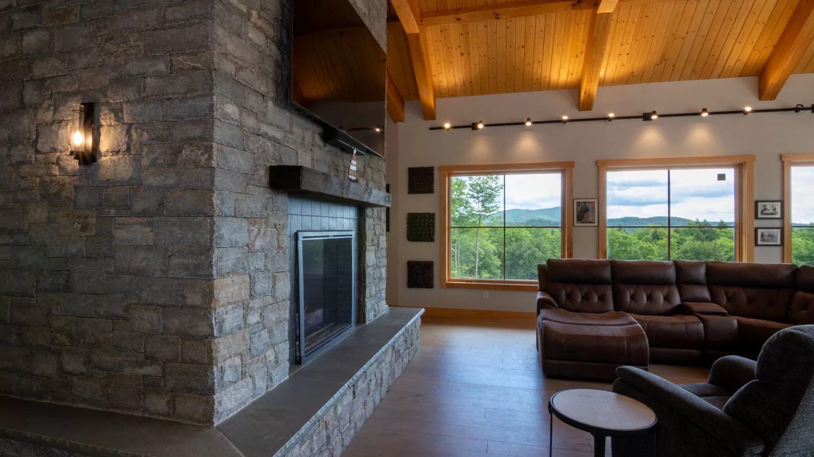 Adirondack fireplace and living room. 