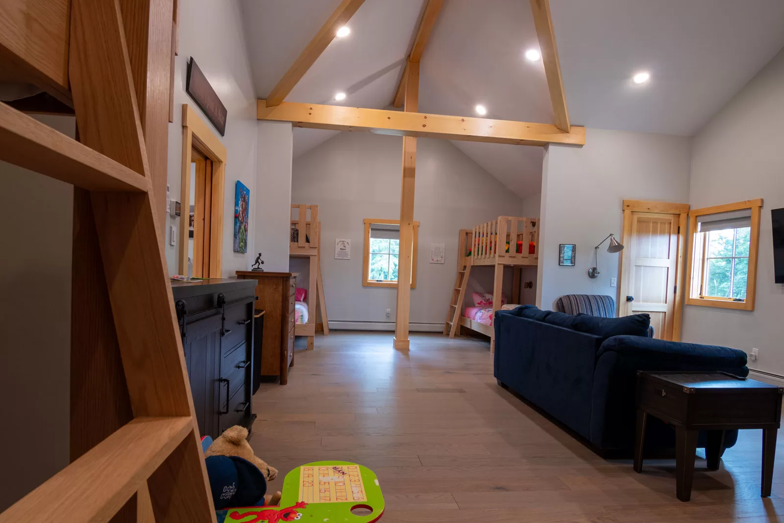 Custom lofted Adirondack bunk room at this residential family ski lodge. 