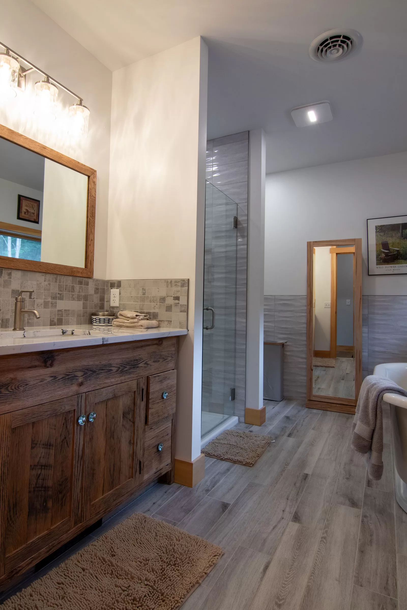 Custom Adirondack residential master bathroom. 